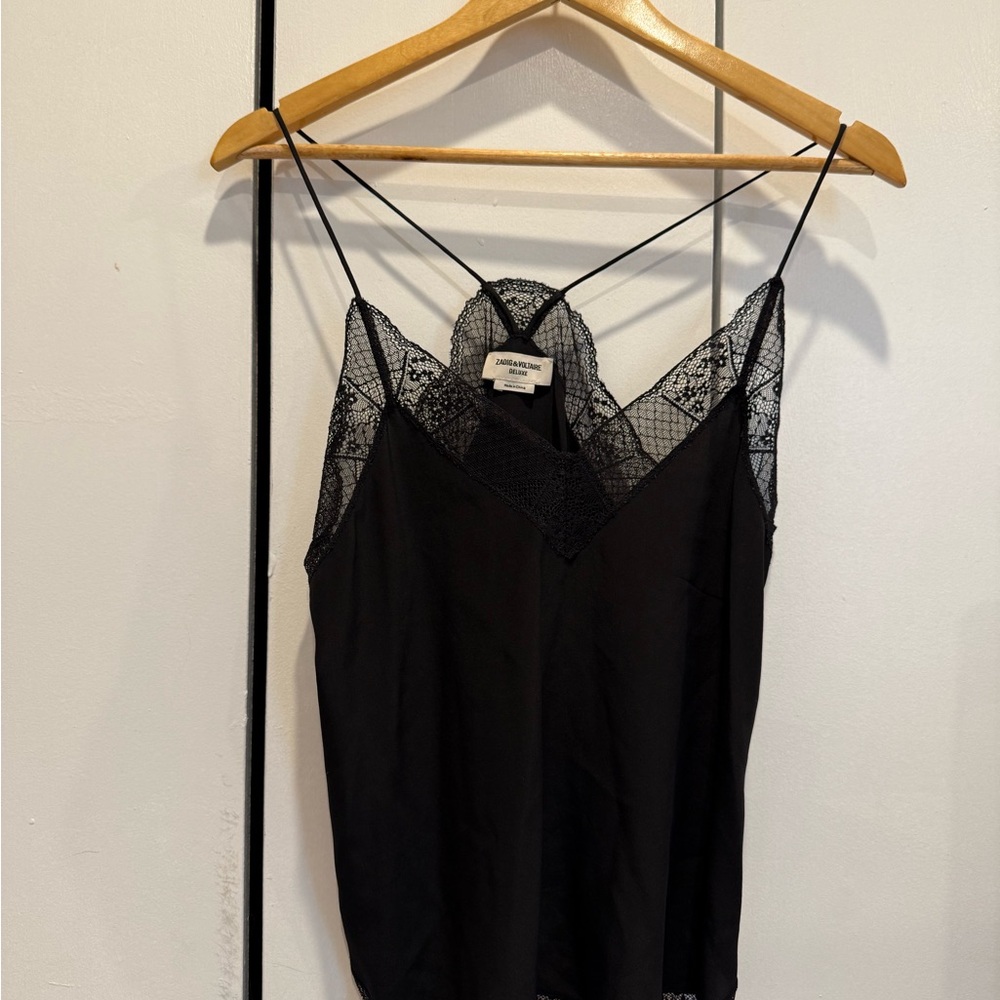Zadig & Voltaire Black Lace Trim Cami Top